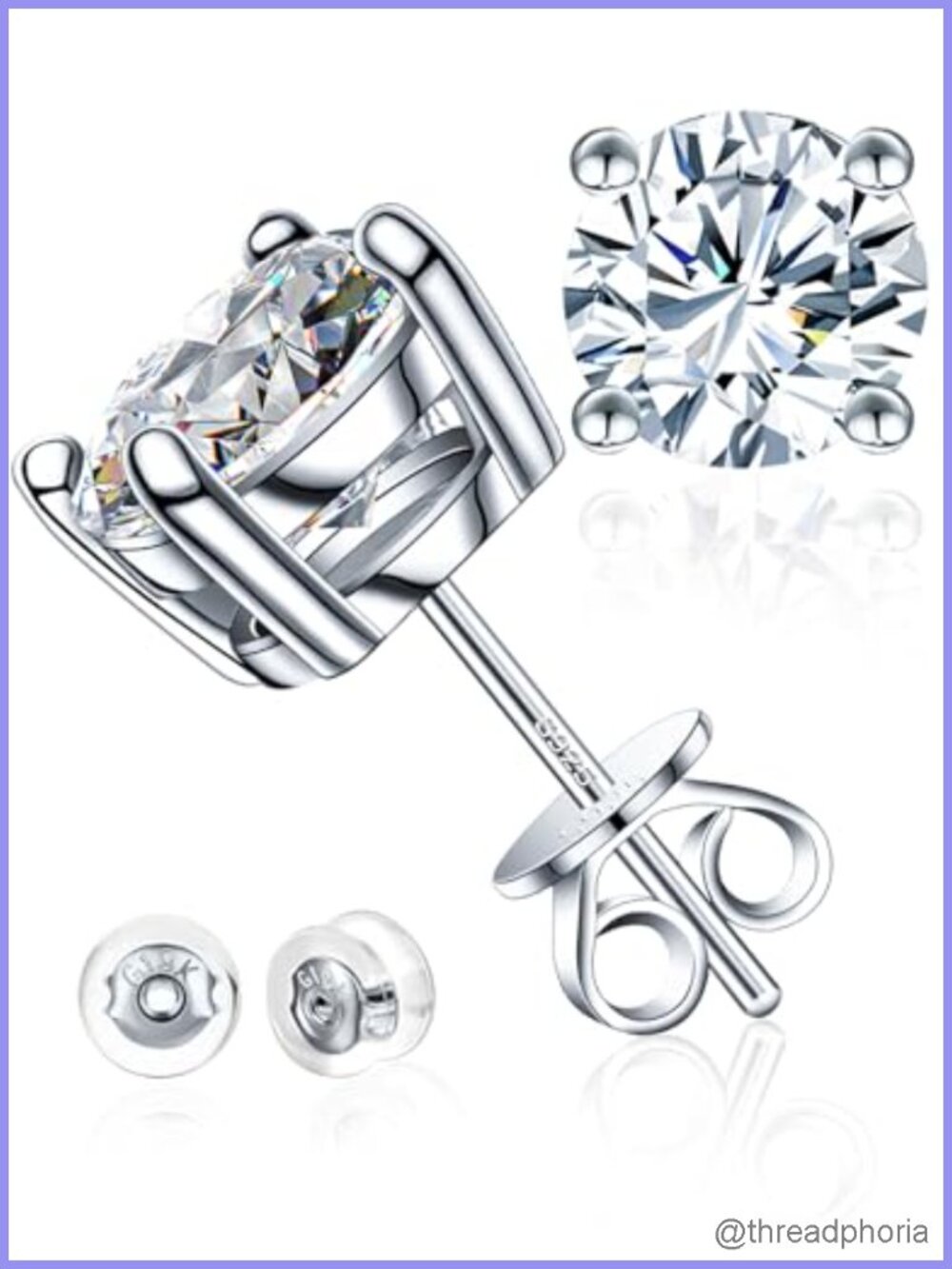 Moissanite Stud Earrings 925 Sterling Silver 18K White Gold Finish